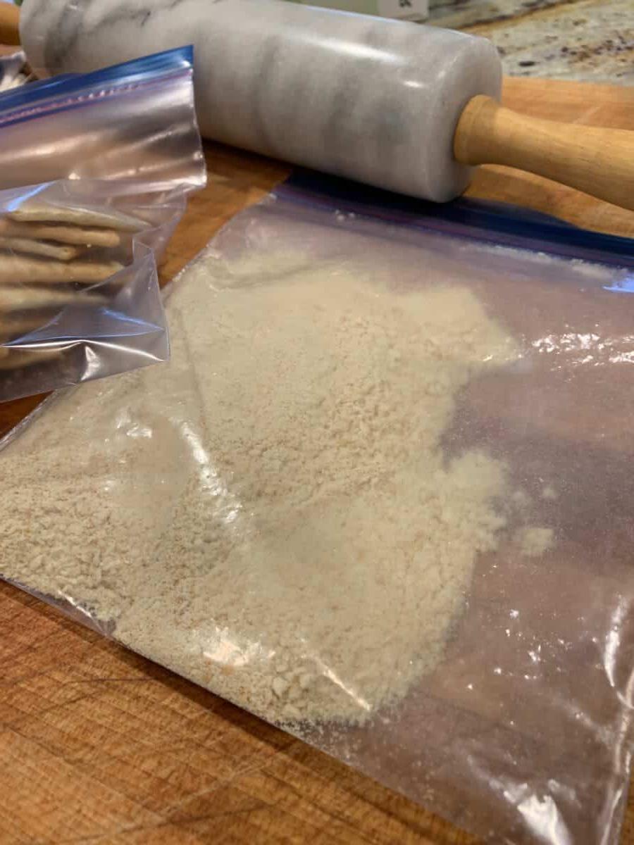 Crackers made into a fine powered in a plastic bag.