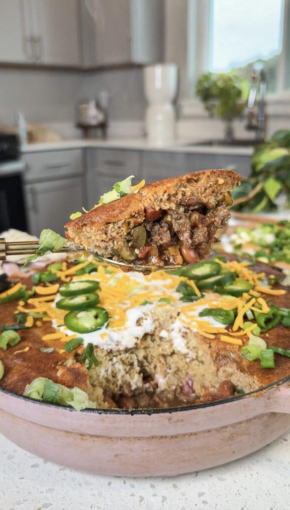 gluten-free, healthy Cornbread Chili casserole