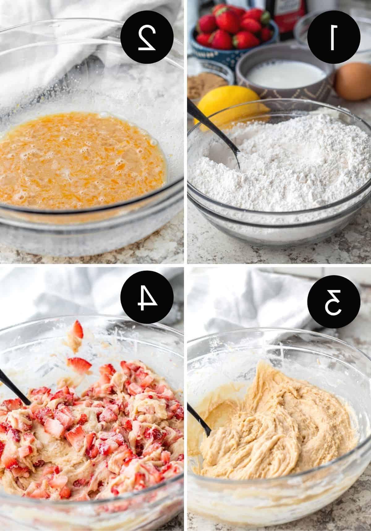 Four prep image collage showing batter being made.